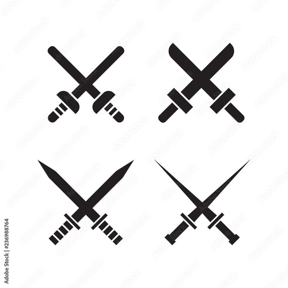 Sword vector icons. Crossed swords pictograms set Sword vector icons. Crossed swords pictograms set