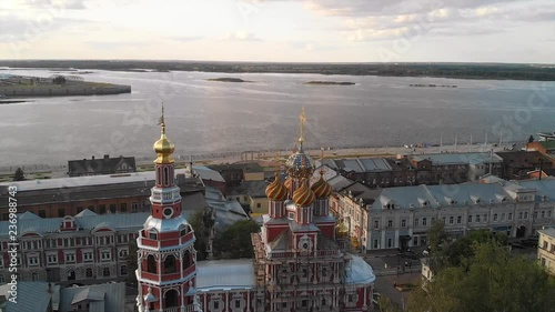 NIZHNY NOVGOROD, RUSSIA - AUGUST 17, 2018: Aerial drone image over Rozhdestvenskaya Street photo