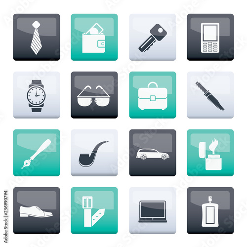 man accessories icons and objects over color background- vector illustration