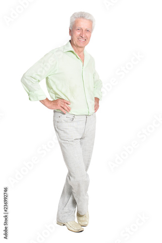 Portrait of senior man posing isolated on white background
