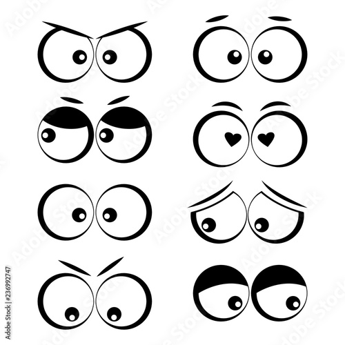 Collection of cartoon eyes with different emotions. Vector illustration