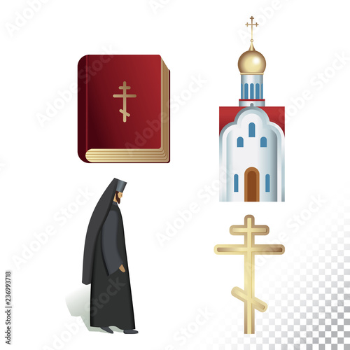 Vector flat icon illustration of symbolizing Orthodoxy. Colorful objects on a transparent background.