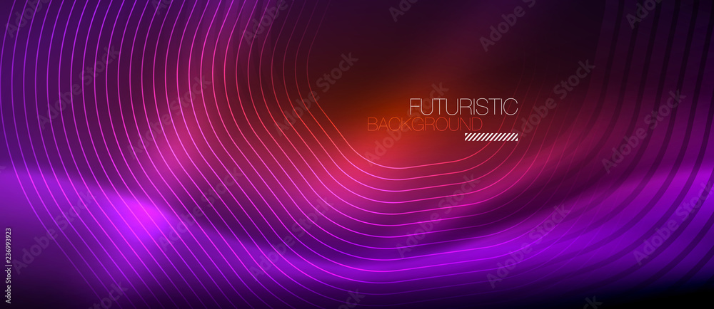 Neon glowing lines, magic energy space light concept, abstract background wallpaper design