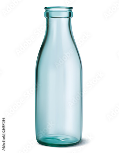 Glass milk bottle. Empty, clear on white. Vector 3d illustration