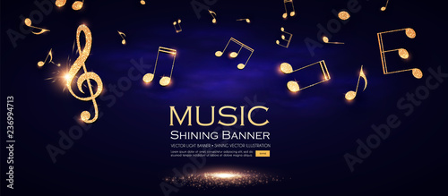 Music Background. Gold Shining Notes and Treble Clef.