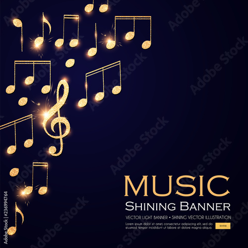 Music Background. Gold Shining Notes and Treble Clef.