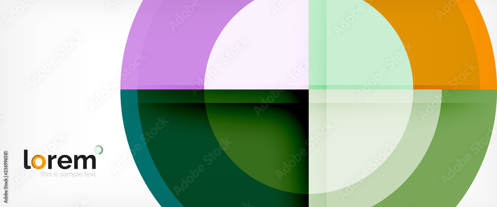 Modern geometric circles abstract background, colorful round shapes with shadow effects