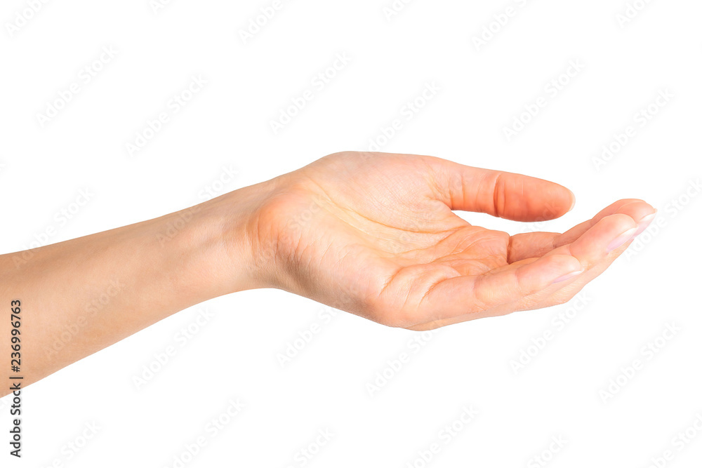 Woman showing open hand or holding something Woman showing open hand or holding something