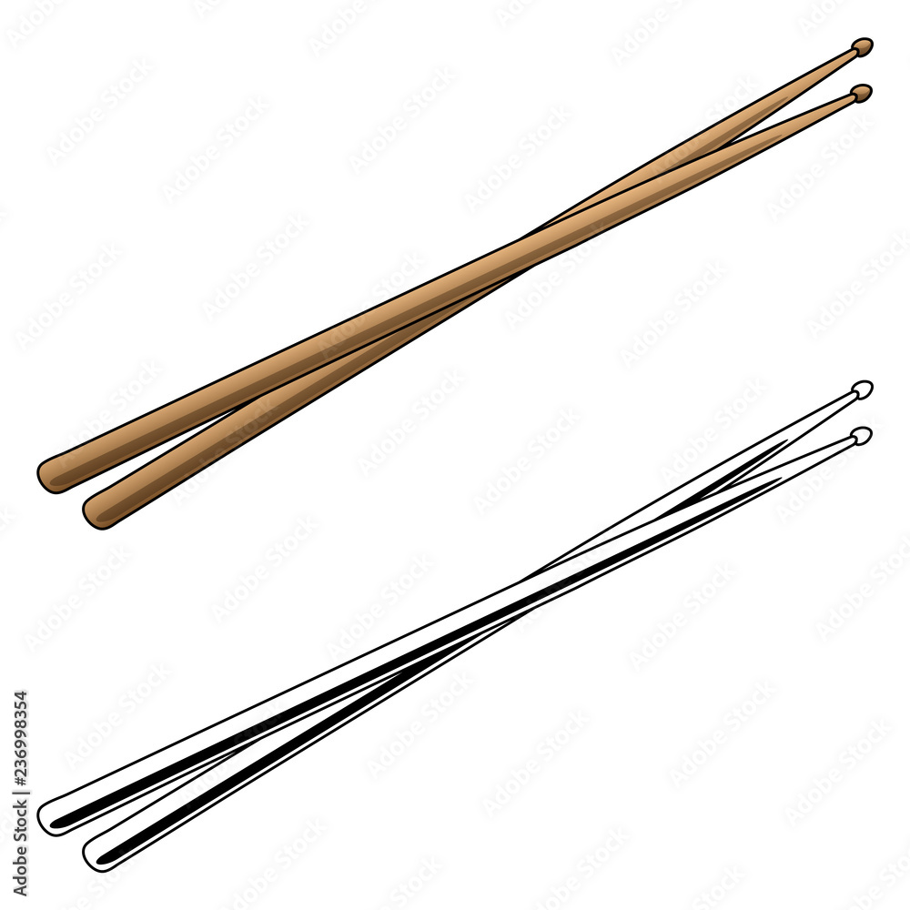 Drum Sticks in Color and Black and White Vector Illustration Stock ...