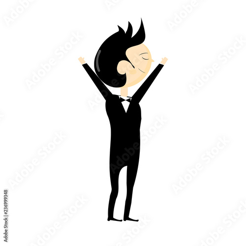 man in suit businessman rejoices over success on white background