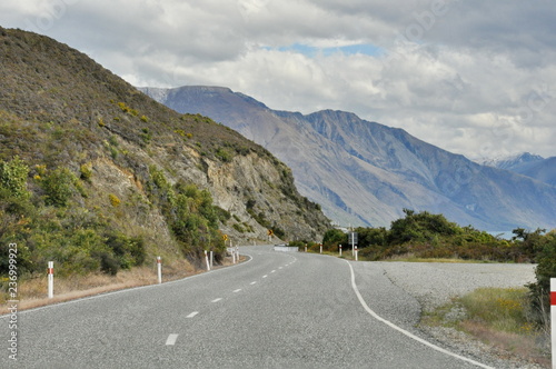 Highway 6 beside Lake Wanaka in the Queenstown-Lakes District, South Island, New Zealand