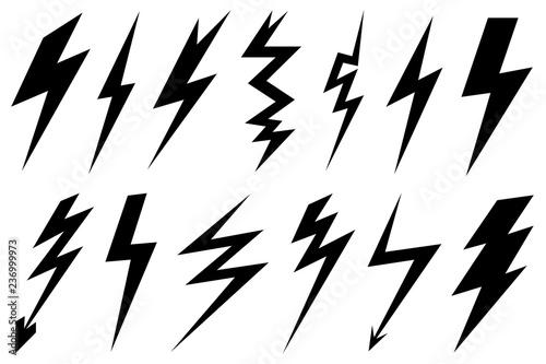 Set of different lightning bolts isolated on white