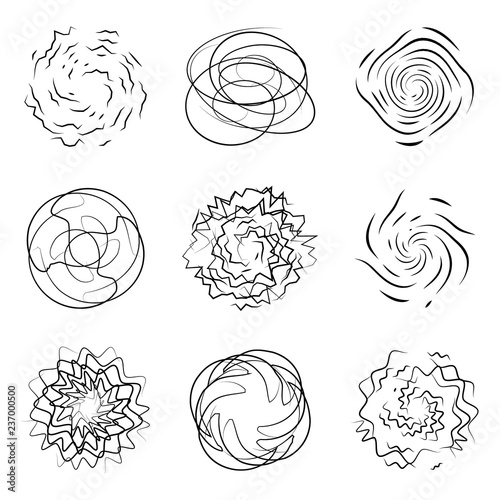 Abstract boom and swirl effect set logo design element silhouette