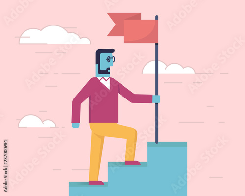 Vector linear flat illustration related to leadership behavior, business achievement and confident. Infographics illustration - 6