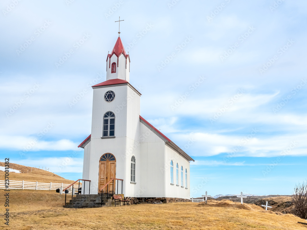 Helgafell church in winter season, Iceland