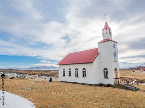 Helgafell church in winter season  Iceland