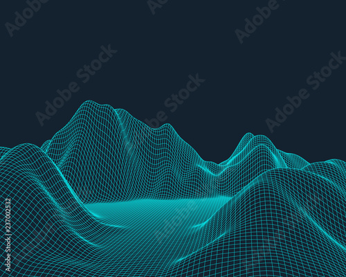 Abstract vector mesh landscape. Cyberspace grid. Data visualization background.