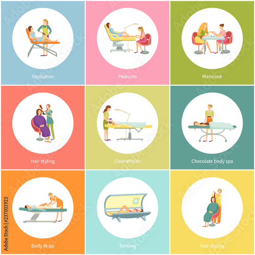 Makeup and Visagiste Depilation Icons Set Vector