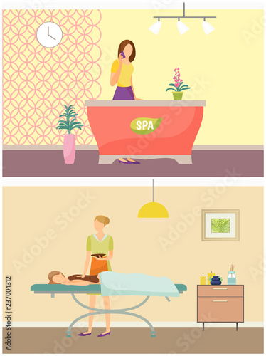 Beauty Spa Salon Receptionist and Procedure Vector