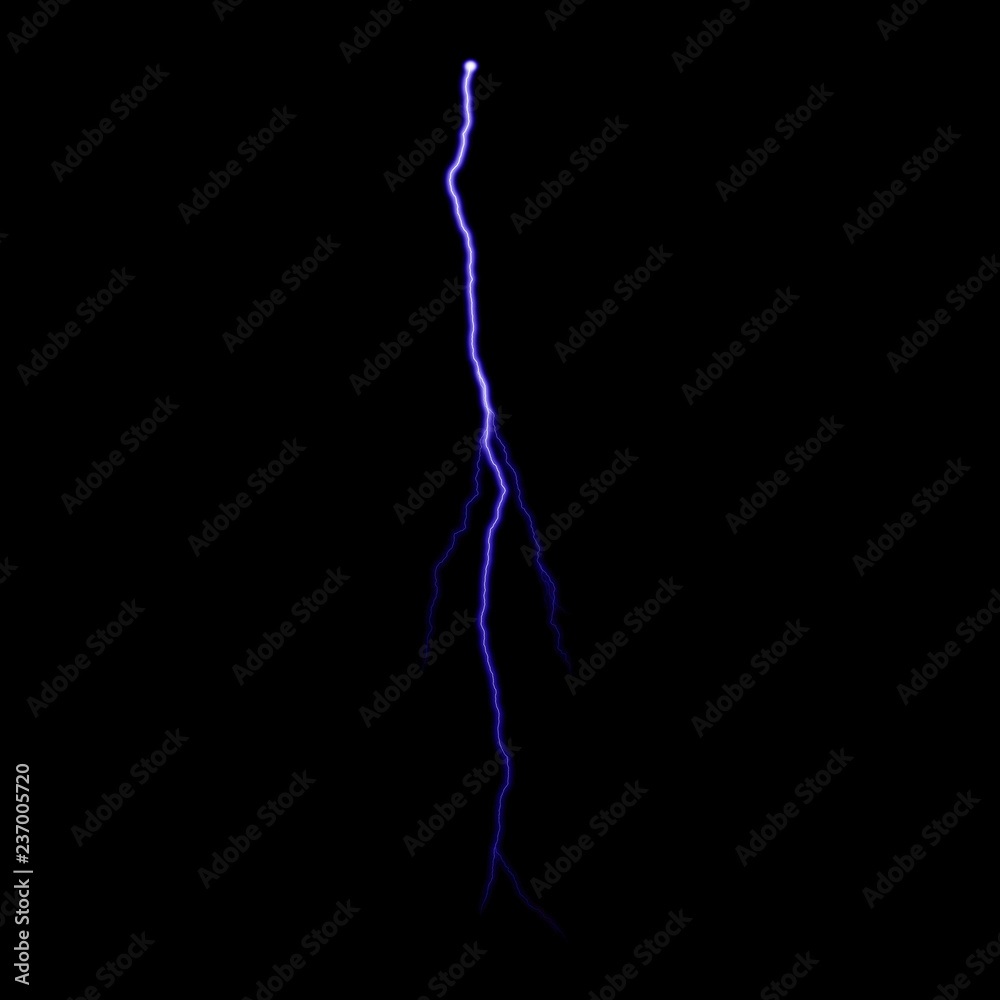 Isolated realistic violet electrical lightning strike visual effect on black night background. Energy change. Isolated realistic violet electrical lightning strike visual effect on black night background. Energy change.