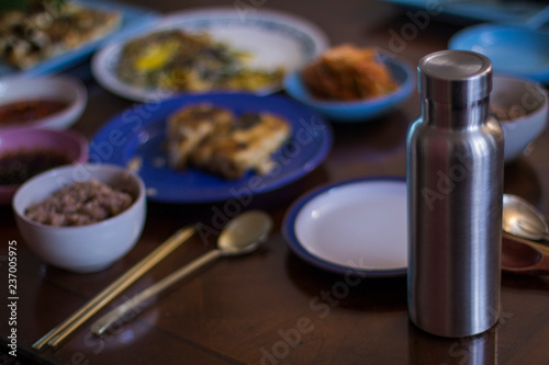 Insulated Stainless Bottle on the korean dinner table