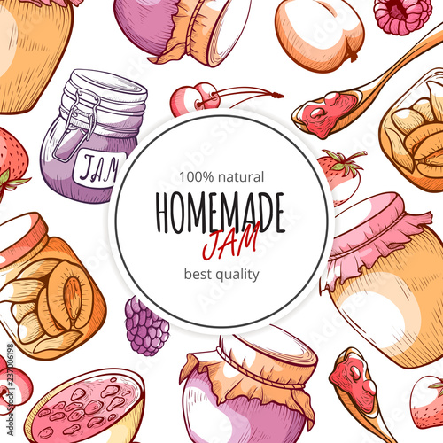 Homemade natural jam and marmalade design template
