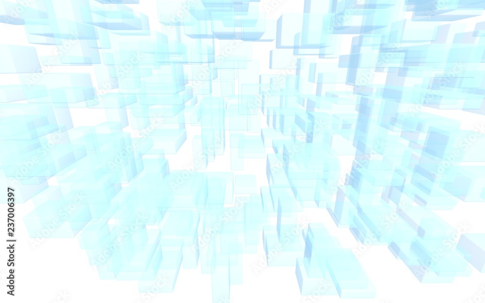 Blue and white abstract digital and technology background. The pattern with repeating rectangles. 3D illustration