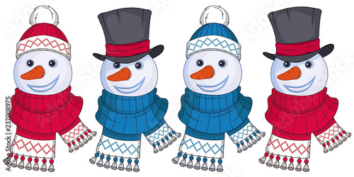 Christmas snowman isolated on white background. New Year's holiday. Christmas snowman. Winter character head. New year characters. Winter celebration. Snowman dressed in winter clothes. New Year