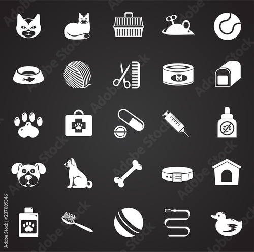 Pet icons set on black background for graphic and web design, Modern simple vector sign. Internet concept. Trendy symbol for website design web button or mobile app