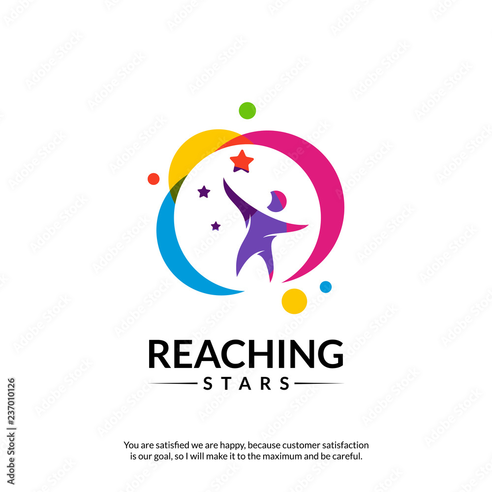 Reaching Stars Logo Design Template. Dream star logo. Emblem, Colorful, Creative Symbol, Icon Reaching Stars Logo Design Template. Dream star logo. Emblem, Colorful, Creative Symbol, Icon