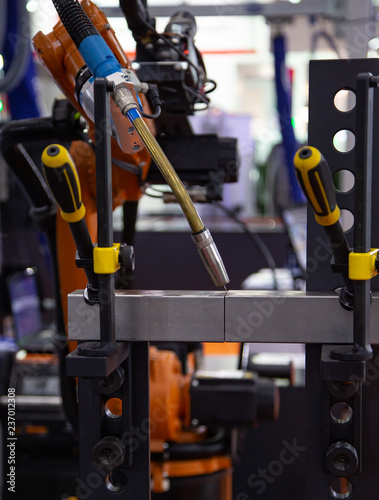 Robotic arc welding machine. Industrial manufacturing