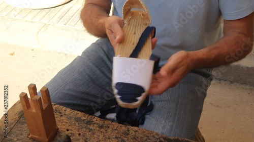 Making an alpargata. Typical spanish shoe.