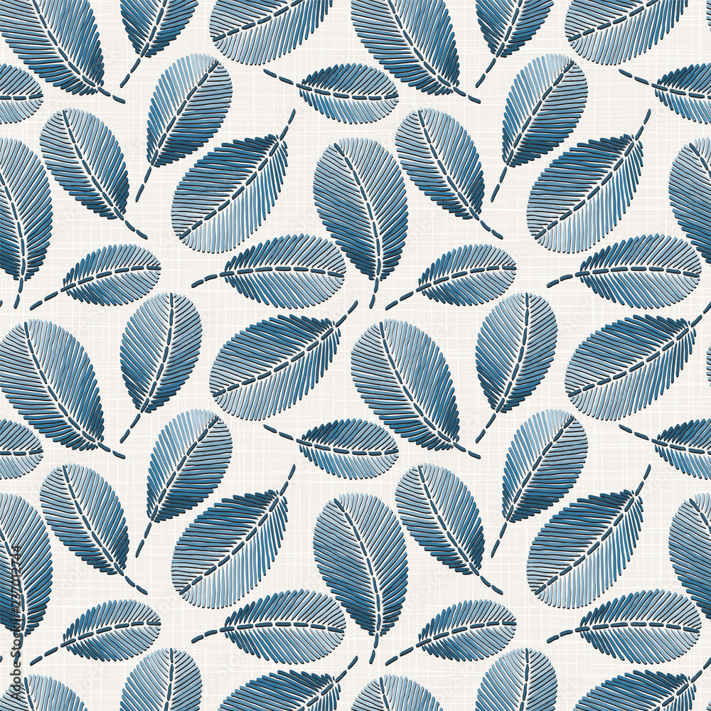 Fototapeta premium Embroidery floral seamless pattern on linen cloth texture