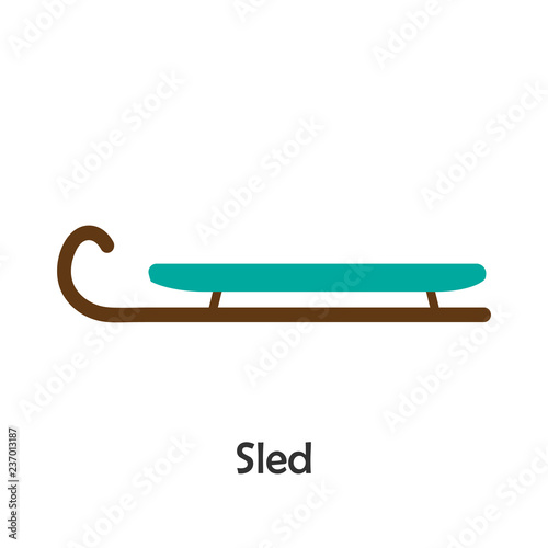 Sled in cartoon style, christmas card for kid, preschool activity for children, vector illustration