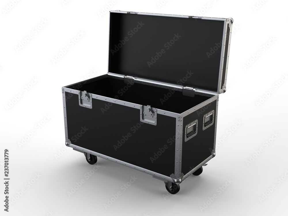 Black opened simple flight case on white background. 3D render Black opened simple flight case on white background. 3D render