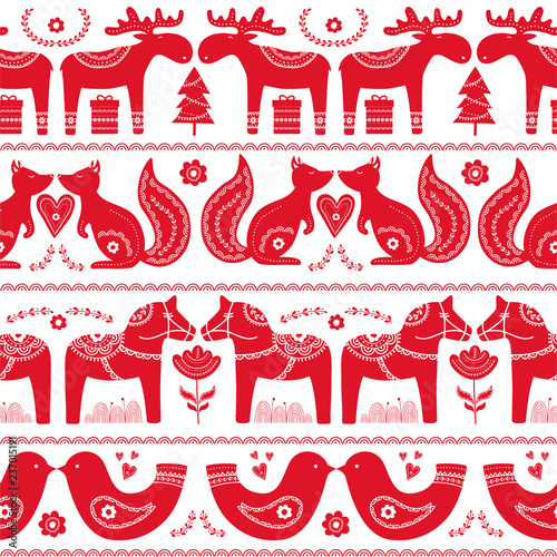Scandinavian seamless folk art hand drawn pattern
