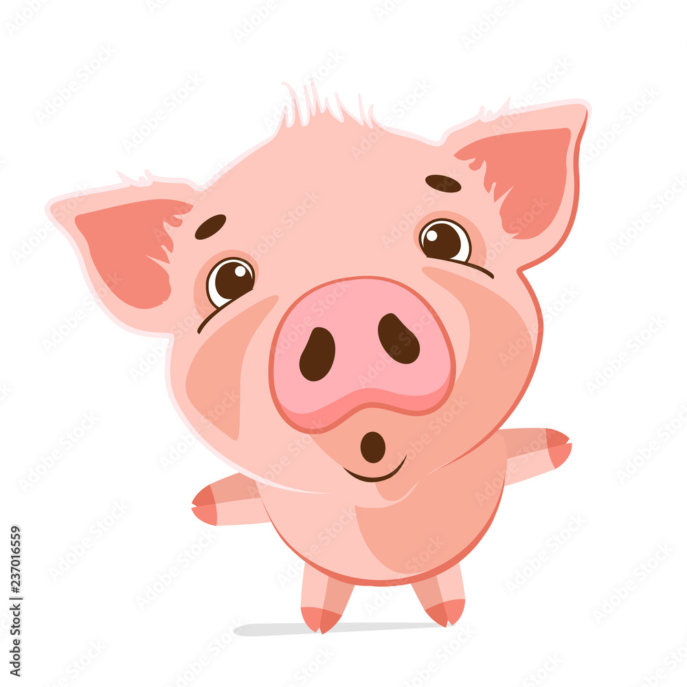Cute little pig. Cartoon vector character. Vector illustration of cute  funny emoji characters. Scared, surprised characters. Stickers. Flat style.  Stock Vector | Adobe Stock