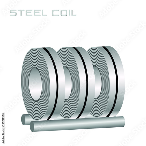 Slitting rolled steel coil, steel, strap storage in factory warehouse, Metal iron sheet industrial, Isolated vector