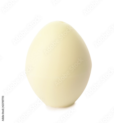 Tasty chocolate Easter egg on white background