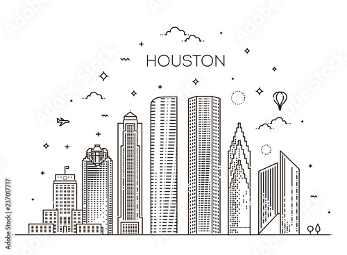 Houston city skyline, vector illustration in linear style. Texas, United States