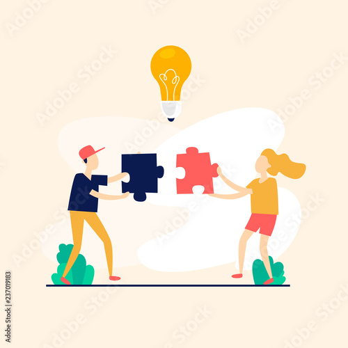 Teamwork People Put Together Puzzles Idea Flat Style Vector Illustration Stock Vector Adobe Stock