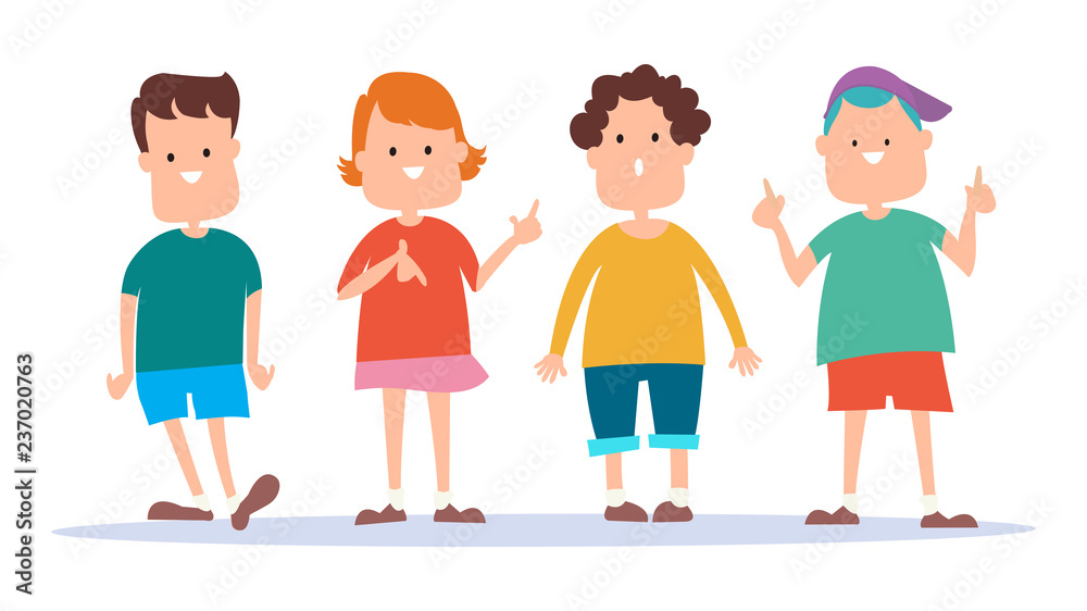 Asia Happy kids playing boys and girls aged 7-8 Elementary school make funny parody jokes Different personality relationships childhood friendship concept Vector illustration cartoon character.
