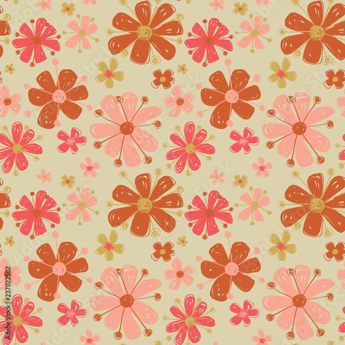 Vector colorful painterly floral seamless pattern background.