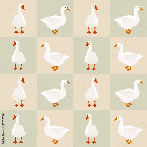 Fotografie, Tablou Seamless white goose pattern on squares, vector eps 10
