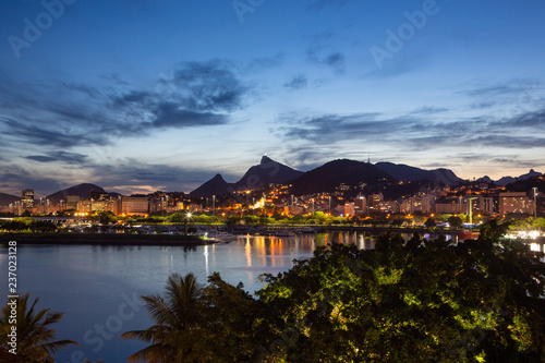 Beautiful panoramic view of the city of Rio de Janeiro with corcovado at dusk.