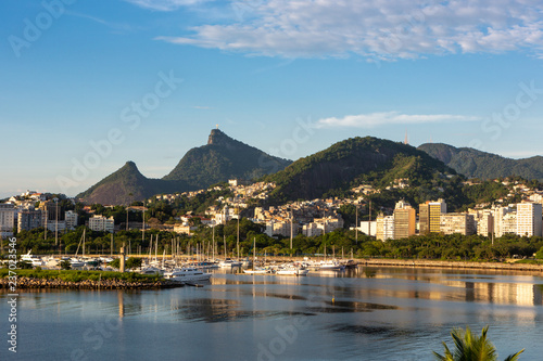 Beautiful panoramic view of the city of Rio de Janeiro with corcovado at dawn.