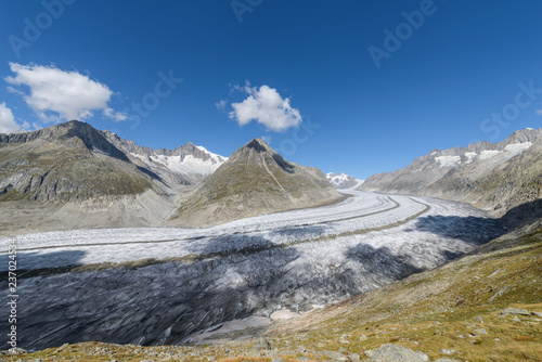 Aletsch glacier area wanderweg hiking trail mountain view in Bettmeralp to Fiescheralp trail © Alexei Prokofiev
