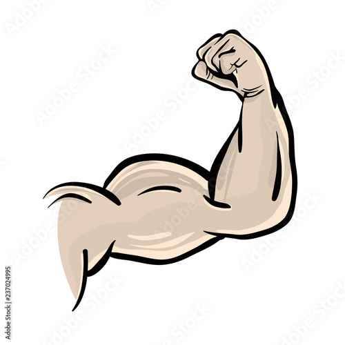 Biceps in cartoon style, muscle arm isolated on white background.