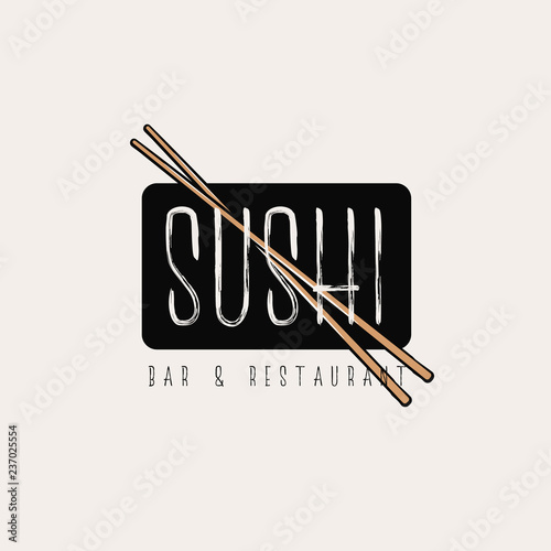 Simple elegant sushi logo concept with crossed chopsticks
