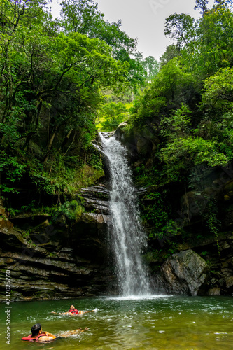 Fototapeta Naklejka Na Ścianę i Meble -  Bhalu Gaad Waterfall, after a long hike through the forest, a perfect place for swimming, Mukteshwar, Uttarakhand